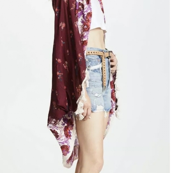 Sale! 🌺 Free People Floral Red, Ruby, Pink Floral Tassel Kimono, One Size - Picture 9 of 14